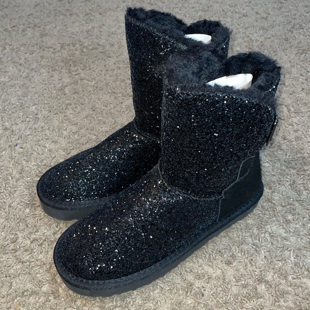 Style & Co. black faux fur leather glitter winter boots